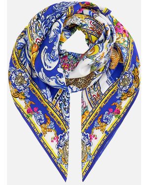 CAMILLA Large Crystalled Silk Square Scarf España Nirvana - Blue