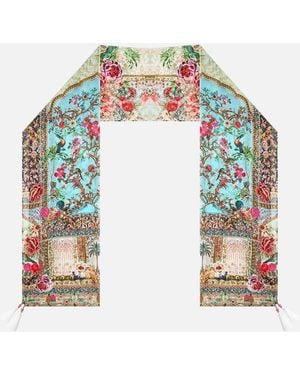 CAMILLA Long Silk Crinkle Chiffon Scarf Sultans And Queens - Blue