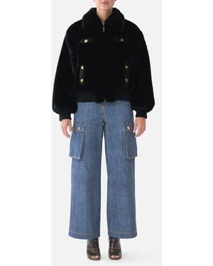 CAMILLA Faux Fur Bomber With Pocket Details Fiesta, Siesta, Repeat - Black