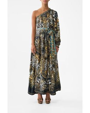 CAMILLA One Shoulder Dress With Blouson Sleeve Feline Folklore - Green
