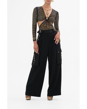 CAMILLA Mesh Cut Out Bodysuit With Trim They Called Her Nefertari - Black