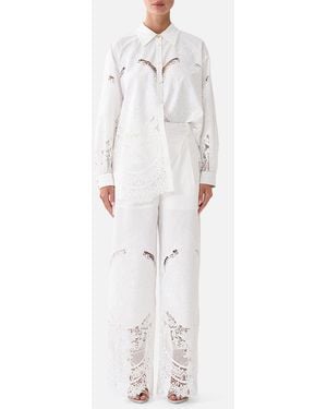CAMILLA Wide Leg Waisted Pant Dandelion Skies - White