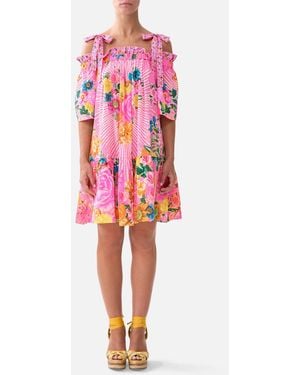 CAMILLA Off Shoulder Frill Dress With Straps Illustration Nation - Pink
