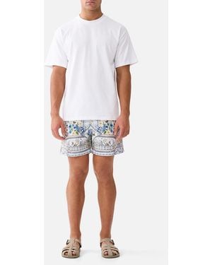 CAMILLA Mid Length Boardshort With Elastic Waist Dandelion Skies - White