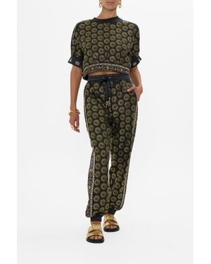 CAMILLA Oversized Cropped Tee With Silk Details Defy Gravity - Green