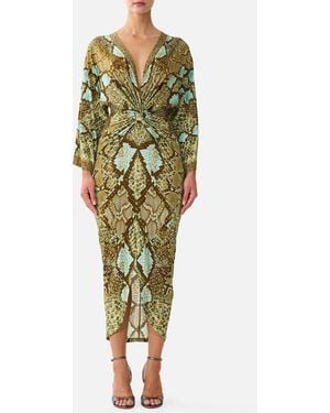 CAMILLA Long Split Front Twist Dress My Sweet Serpentine - Metallic