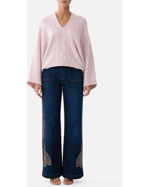 CAMILLA Cashmere Knit Relaxed V-Neck Jumper Chamber Of Blooms - Blue