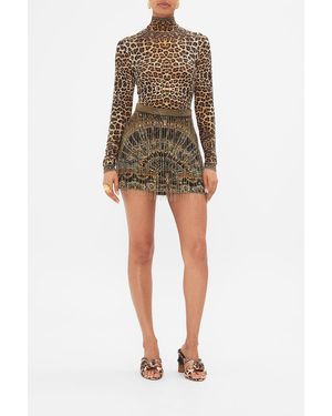 CAMILLA Crystal Fringe Mini Skirt Masked - Natural