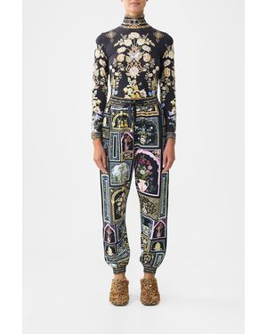 CAMILLA Jersey Track Pant With Silk Details Ottoman Elegance - Black