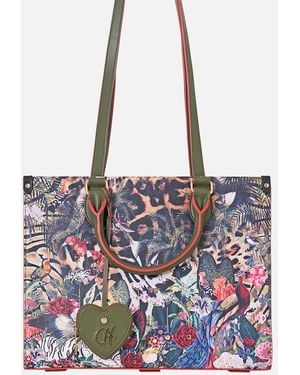 CAMILLA East West Tote With Leather Trims Leotigra Land - Black