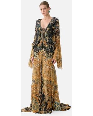 CAMILLA Low Cut Lace Up Front Long Dress Museum Memoirs - Metallic