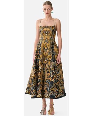 CAMILLA Corset Dress With Long Flared Skirt Adorned in Pink