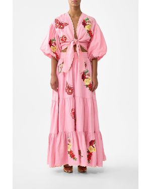 CAMILLA Long High Waisted Tiered Skirt Collage Kingdom - Pink