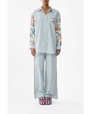 CAMILLA Long Sleeve Oversized Shirt With Pocket With Love From Türkiye - Blue