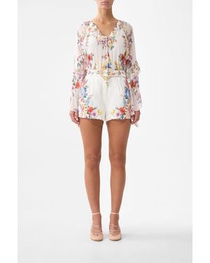 CAMILLA Tuck Front Short I Left My Heart - White