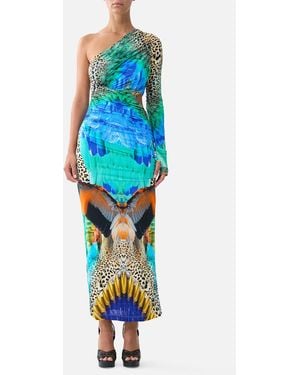 CAMILLA One Shoulder Jersey Cut Out Dress Jungle Flight - Blue