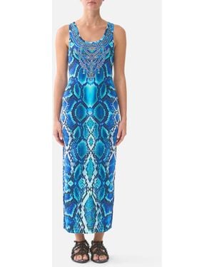 CAMILLA Jersey Scoop Neck Tank Dress The Sapphire Serpent - Blue
