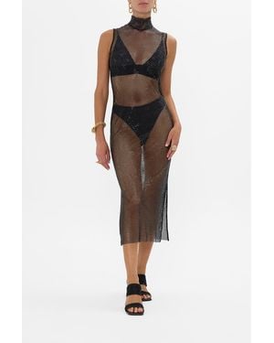 CAMILLA Sleeveless Turtle Neck Crystal Mesh Dress Mark Of Medusa - Black