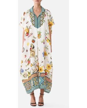 CAMILLA Collared Kaftan With Front Pleat Detail Magic Of The Mercado - White