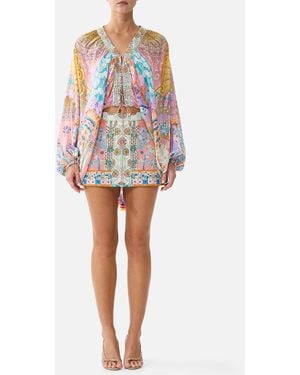 CAMILLA Lace Up Front Blouson Sleeve Blouse Howdy Gaudi - Pink