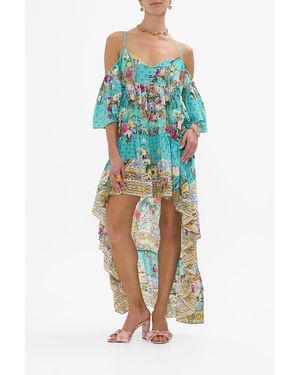 CAMILLA Cold Shoulder High Low Dress Gardens Of Queluz - Blue