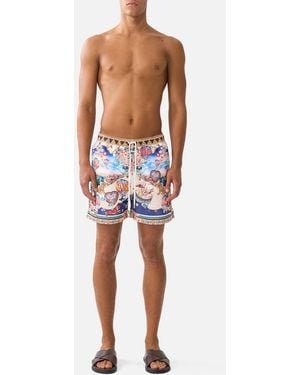 CAMILLA Mid Length Boardshort With Elastic Waist Kapadokya Kitsch - White