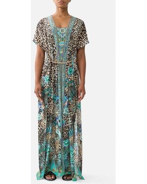 CAMILLA Front Split Beach Maxi Dress W Chain Flamenco Euphoria - Green