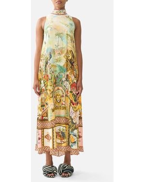 CAMILLA High Neck Dress With Back Neck Tie Va Va Vintage - Metallic