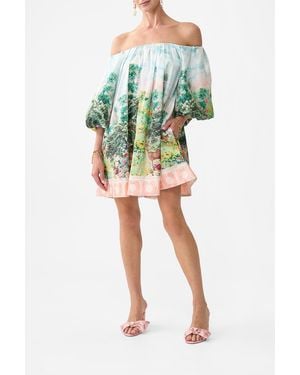CAMILLA Off Shoulder Puff Dress Arches Of Amor - Green