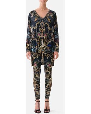 CAMILLA Side Split Jersey Tee Night Garden - Black