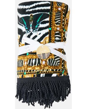 CAMILLA Beach Towel With Fringe Zig Zag Zoo - White