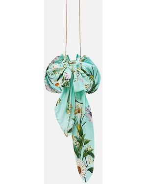 CAMILLA Drawstring Pouch Bag With Oversized Bow Floral Freefall - Green