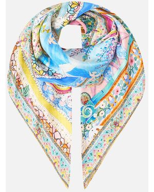 CAMILLA Large Crystalled Silk Square Scarf Navàs Nouveau - Blue