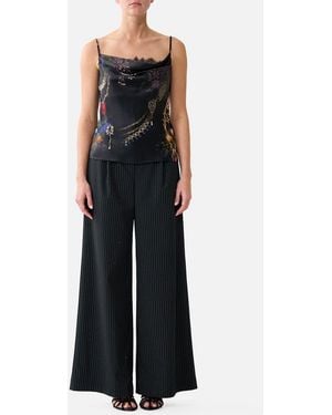 CAMILLA Cowl Neck Cami With Lace Night Garden - Black