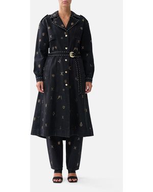 CAMILLA Heirloom Empire Longline Belted Trench Coat Denim - Black