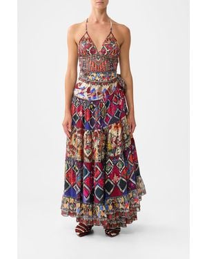 CAMILLA Wrap Skirt With Gathered Panels Patchwork Alchemy - White
