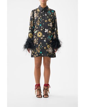 CAMILLA Mini Shirt Dress With Feathers Amulets And Alchemy - Black