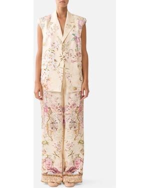 CAMILLA Wide Leg Waisted Pant Adorned - Pink