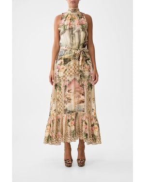CAMILLA Necktie Dress With Elasticated Waist Watercolour Wonderland - Natural