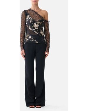 CAMILLA Lace Splice One Shoulder Top Flamenco Folklore - Black