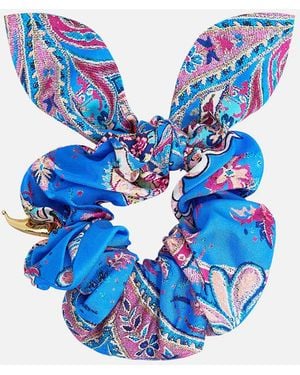 CAMILLA Scrunchie With Tie And Charm Footsteps - Blue