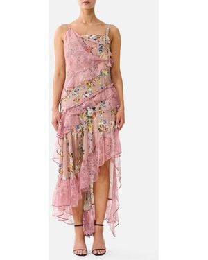 CAMILLA Asymmetric Multi Frill Dress Chamber Of Blooms - Pink
