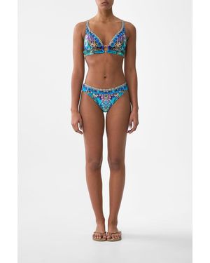 CAMILLA High Triangle Bikini Top With Ring Front Cosmic Zoology - Blue