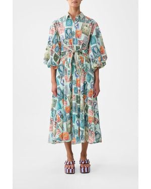 CAMILLA Waist Tie Shirt Dress - Blue
