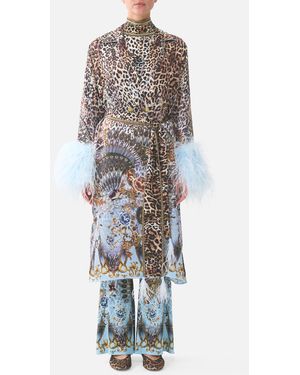 CAMILLA Split Cuff Soft Coat With Feathers Fiesta, Siesta, Repeat - White