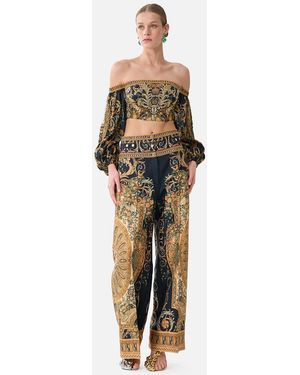 CAMILLA Long Sleeved Corset Crop Top Museum Memoirs - Multicolour