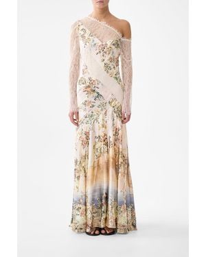 CAMILLA Lace Splice One Shoulder Dress Twilight - White