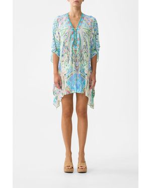 CAMILLA Short Lace Up Kaftan - Blue