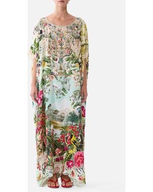 CAMILLA Round Neck Kaftan La Belle Botanique - Green