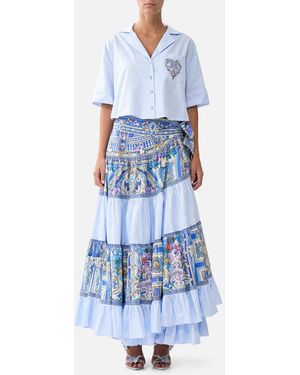 CAMILLA Wrap Skirt With Gathered Panels Ottoman Opulence - Blue